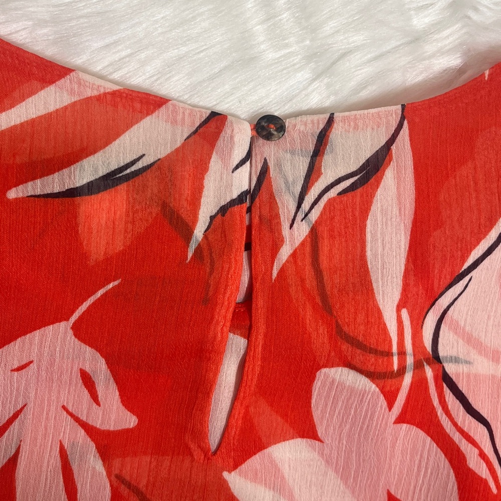 NWT Cristina B Cherry Tomato Red White Floral Sleeveless Semi-Sheer Blouse - Picture 6 of 11